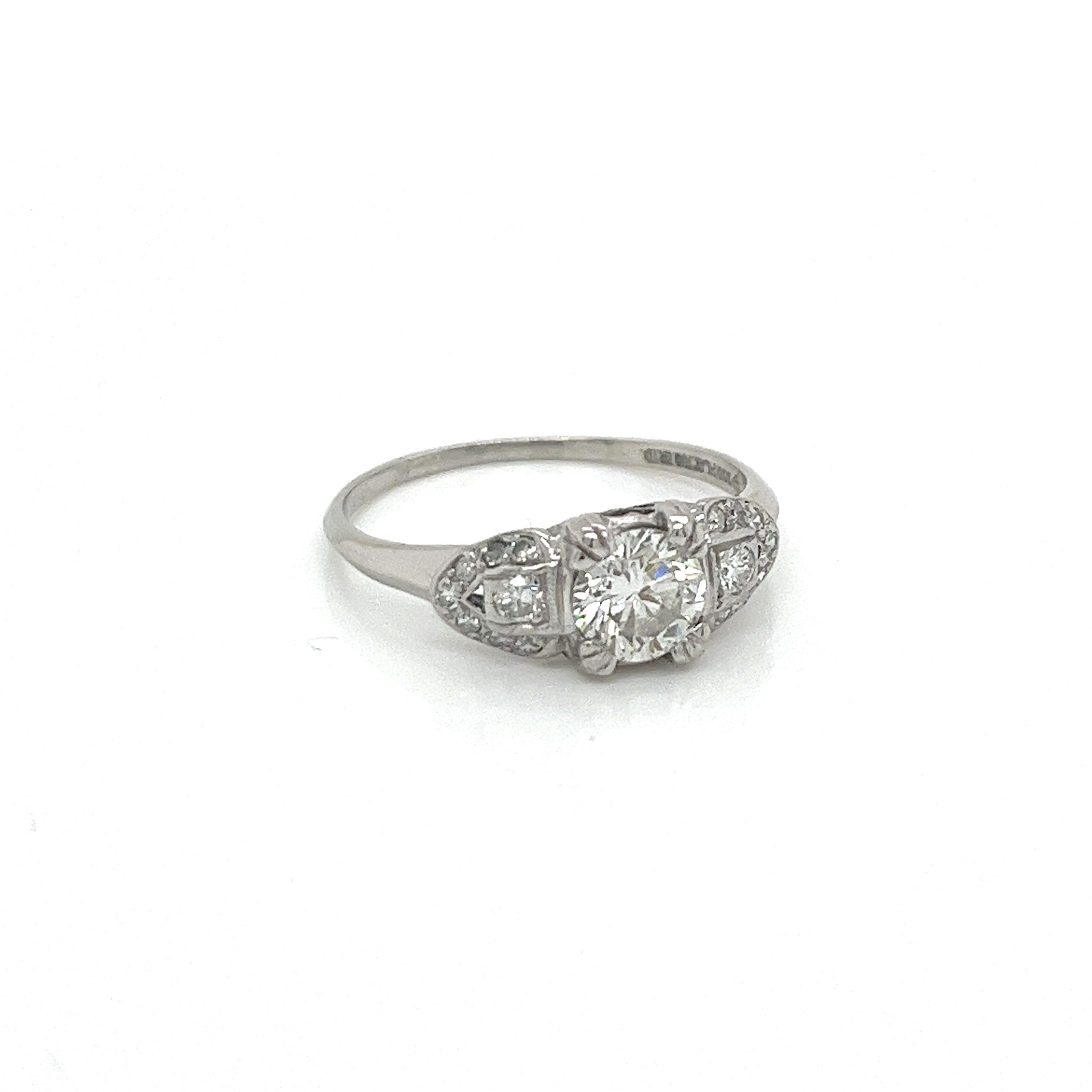 Round Cut Vintage 1930s Art Deco Platinum Diamond Engagement Ring .65ct For Sale