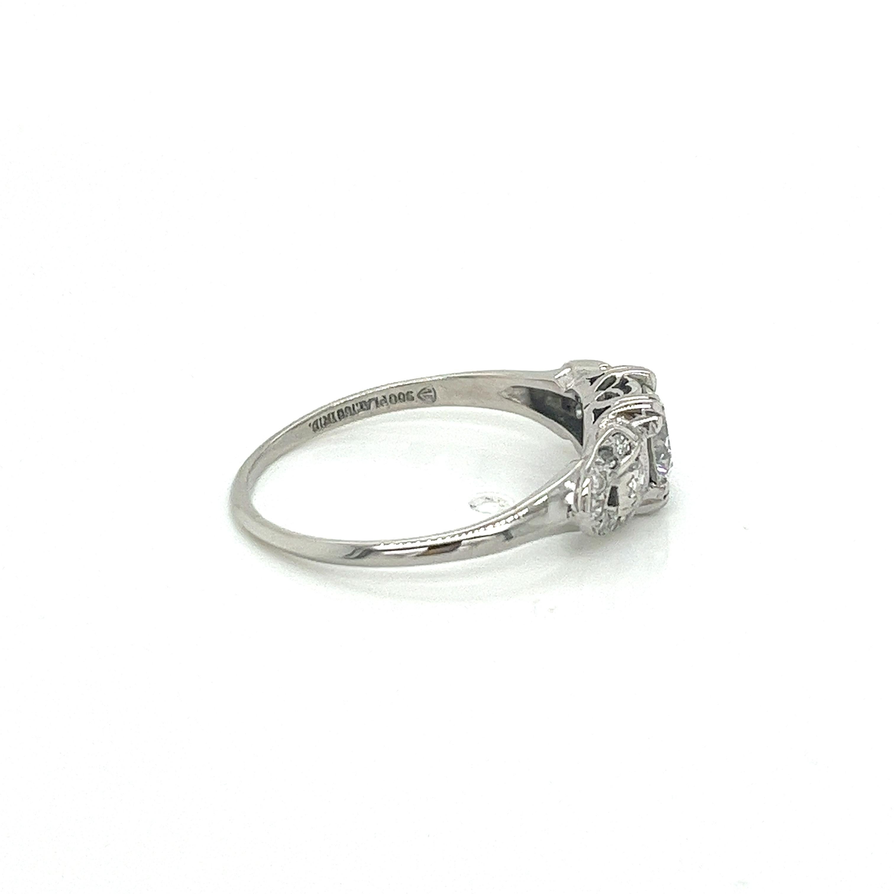 Vintage 1930s Art Deco Platinum Diamond Engagement Ring .65ct In Good Condition For Sale In Boston, MA