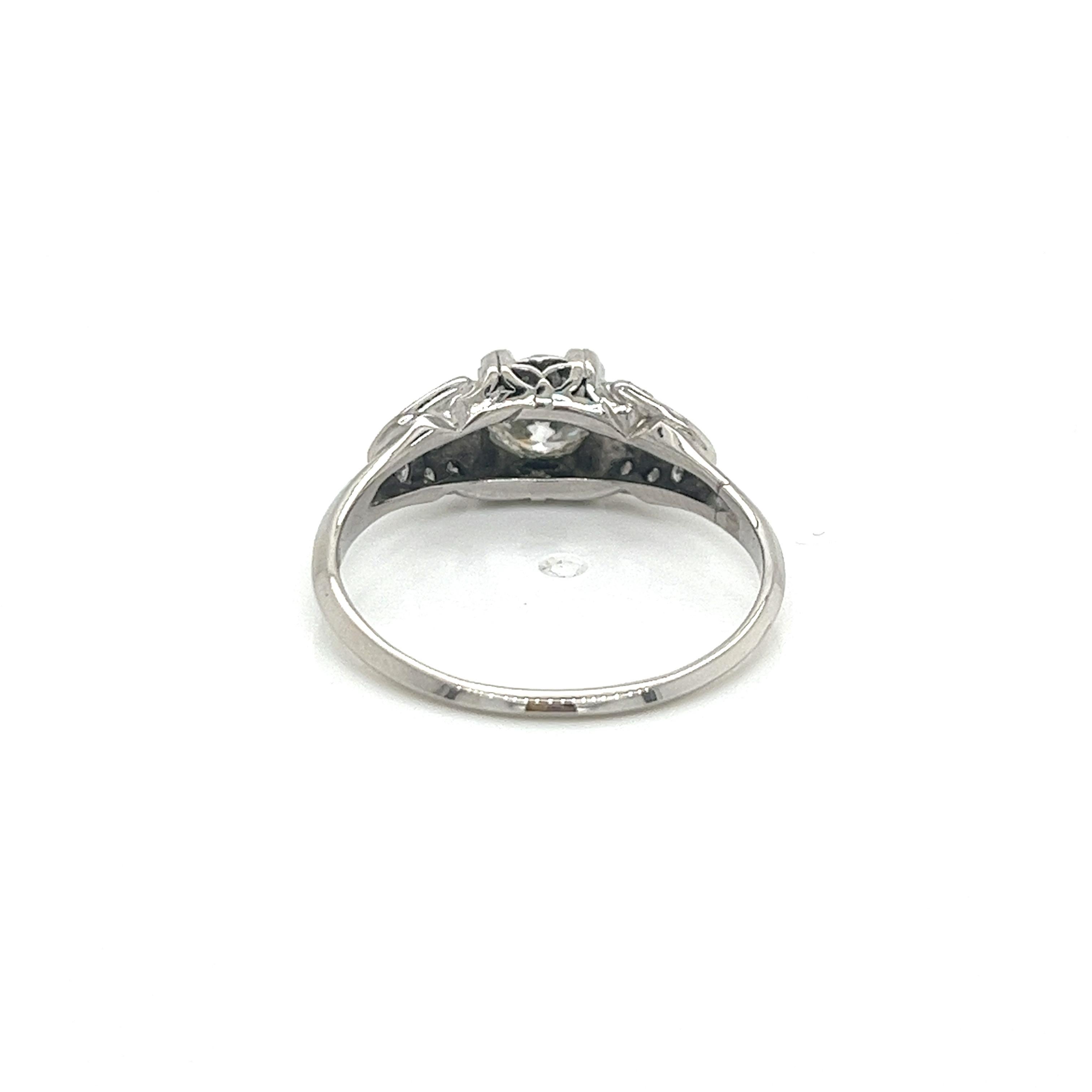 Women's Vintage 1930s Art Deco Platinum Diamond Engagement Ring .65ct For Sale