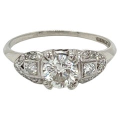 Vintage 1930s Art Deco Platinum Diamond Engagement Ring .65ct