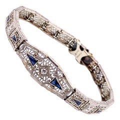 Vintage 1930's Art Deco Platinum on Gold Filigree Sapphire and Diamond Bracelet