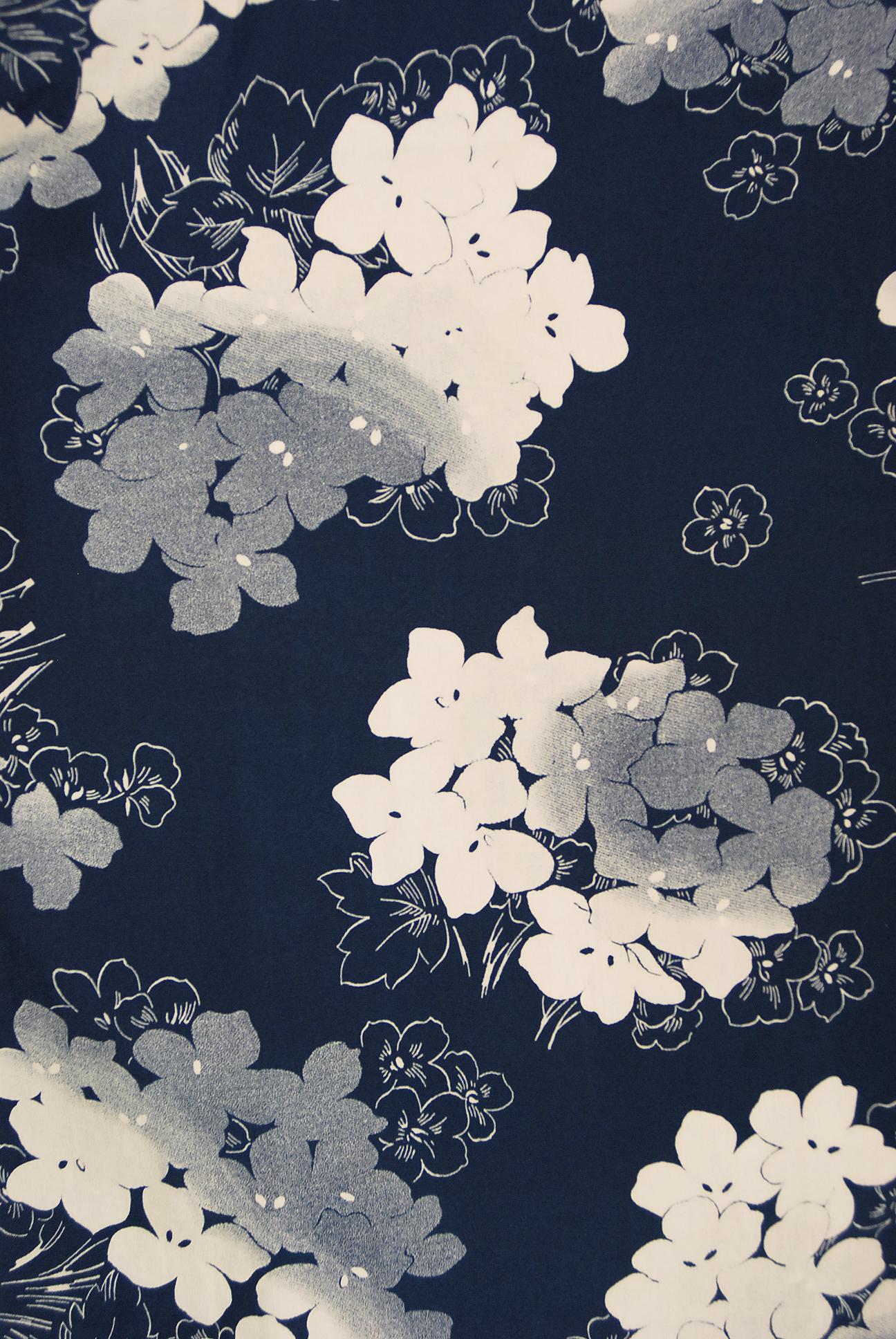 Vintage 1930's Arthur Weiss Blue & Ivory Floral Print Silk Balloon-Sleeve Dress 1