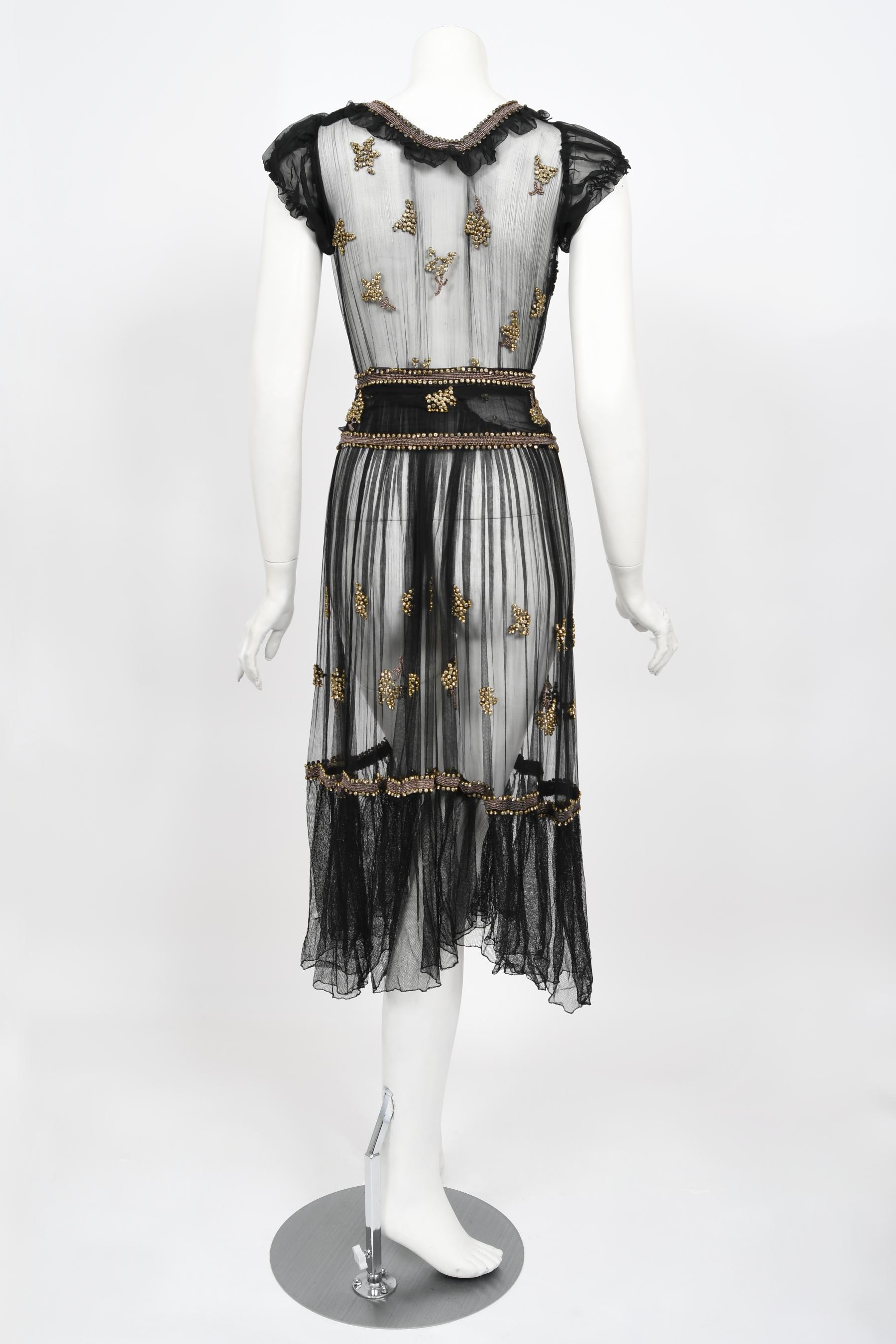 Vintage 1930's Bette Davis Owned Old Hollywood Sheer Beaded Silk Couture Dress For Sale 7