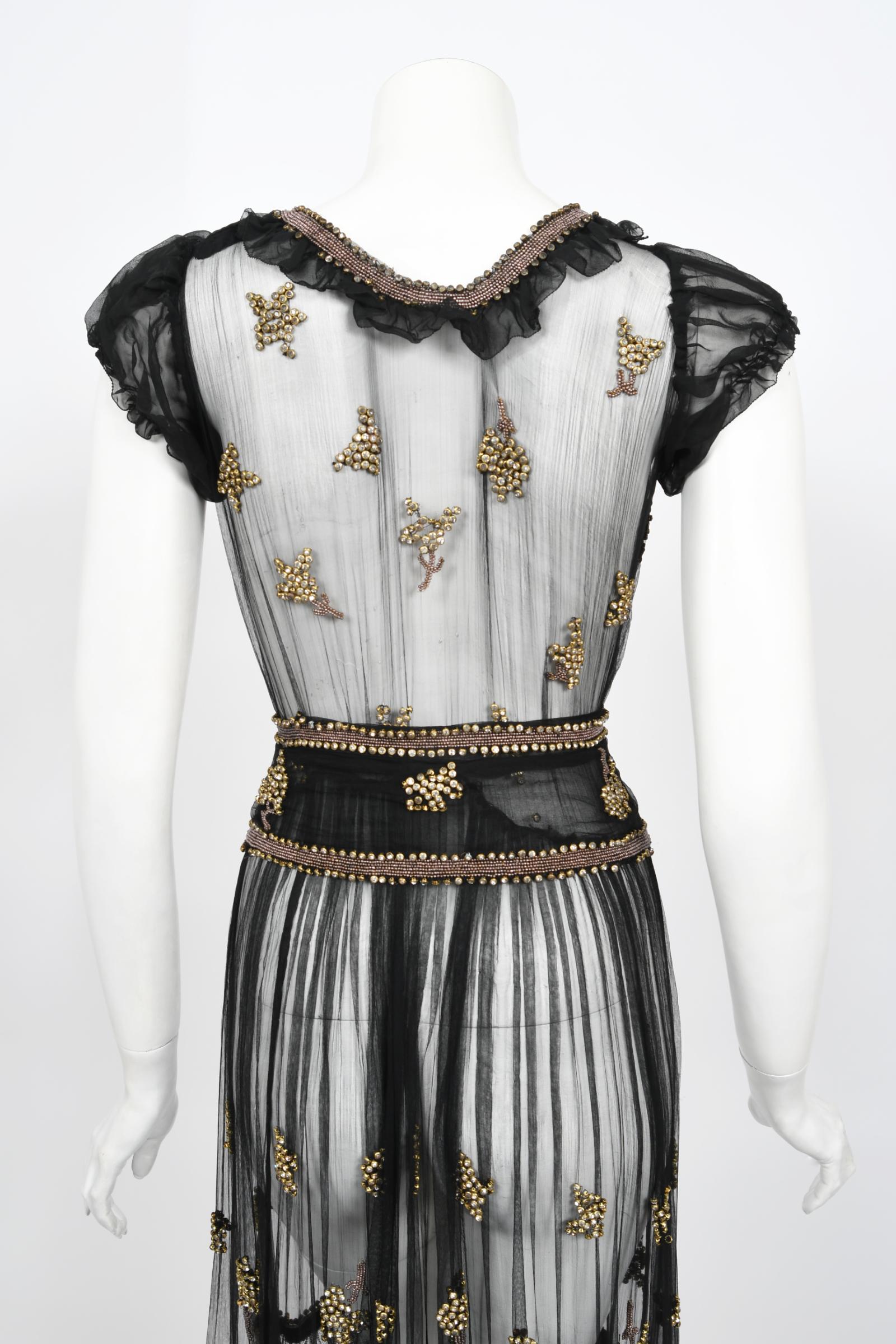 1930's Bette Davis Owned Old Hollywood Sheer Beaded Silk Couture Dress w/ COA 7