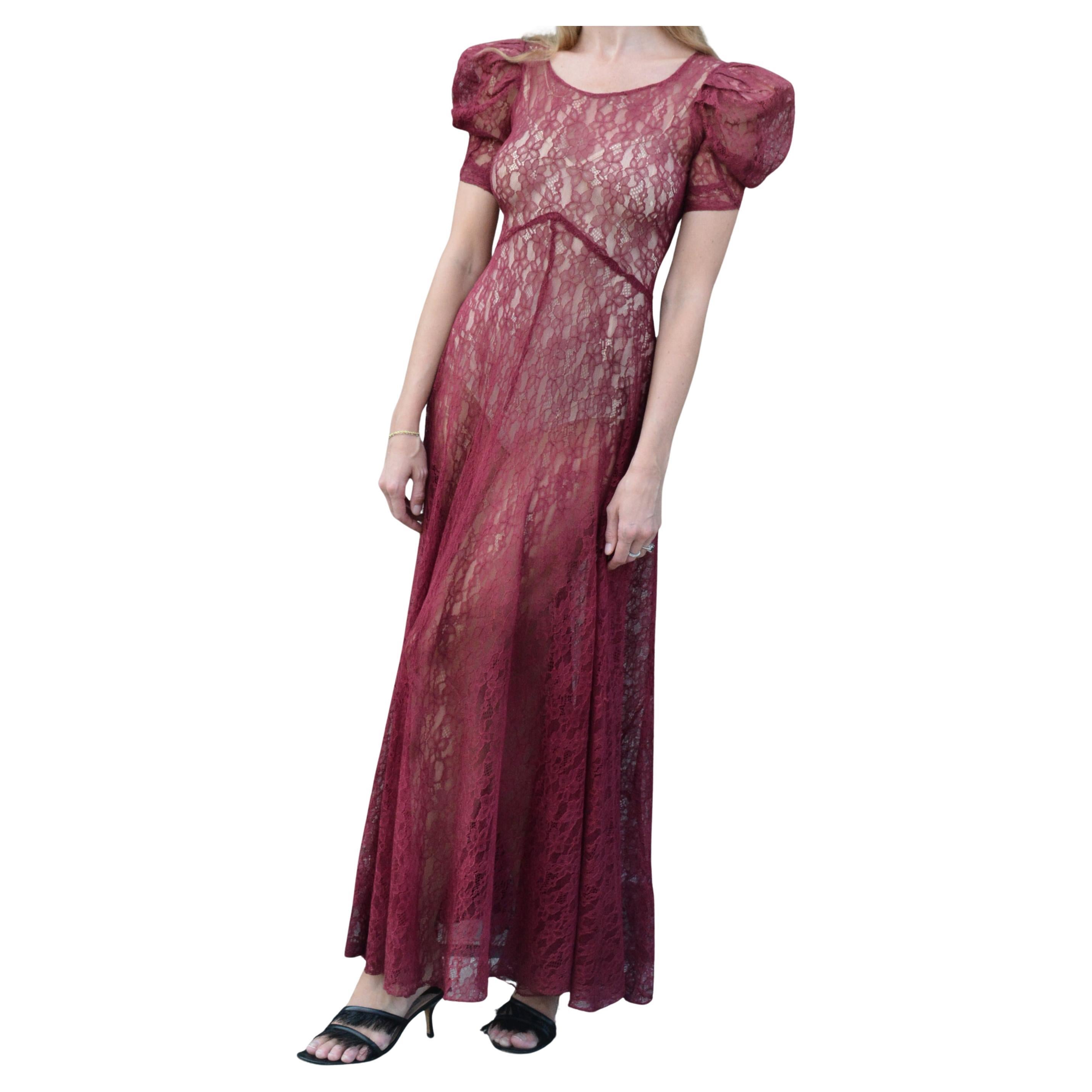Vintage 1930s Bias-Cut Chantilly Lace Dress For Sale