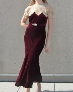 Vintage 1930s Bias-Cut Velvet and Lace Dress with Bolero