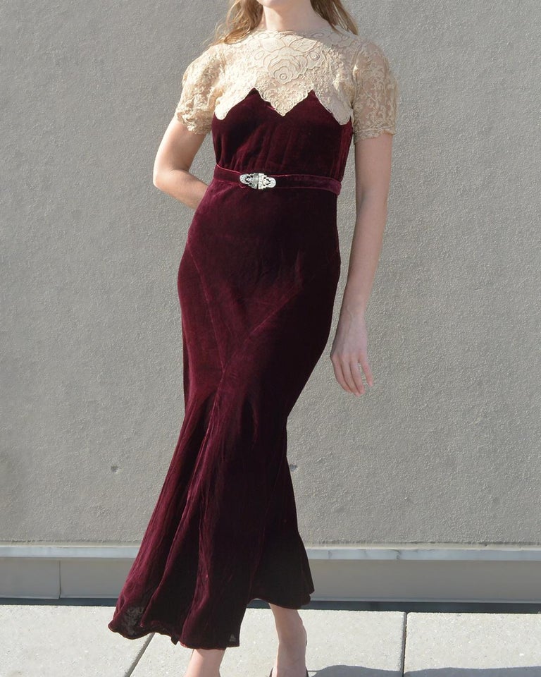 Vintage 1930s Bias-Cut Velvet and Lace Dress with Bolero at 1stDibs