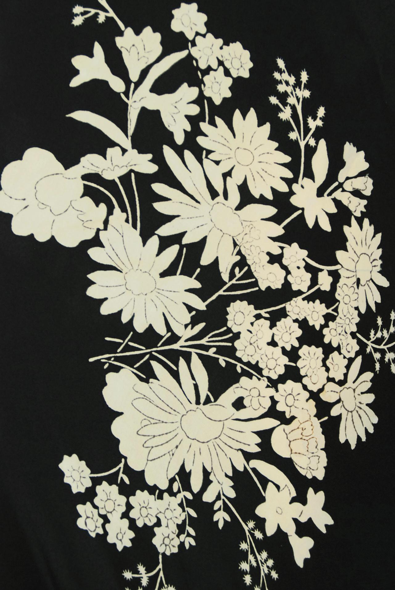 Vintage 1930's Black & Cream Floral Print Silk Sleeveless Bias-Cut Deco Gown 2