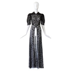 Vintage 1930s Black Floral Lace Gown Lingerie US 4 UK 8