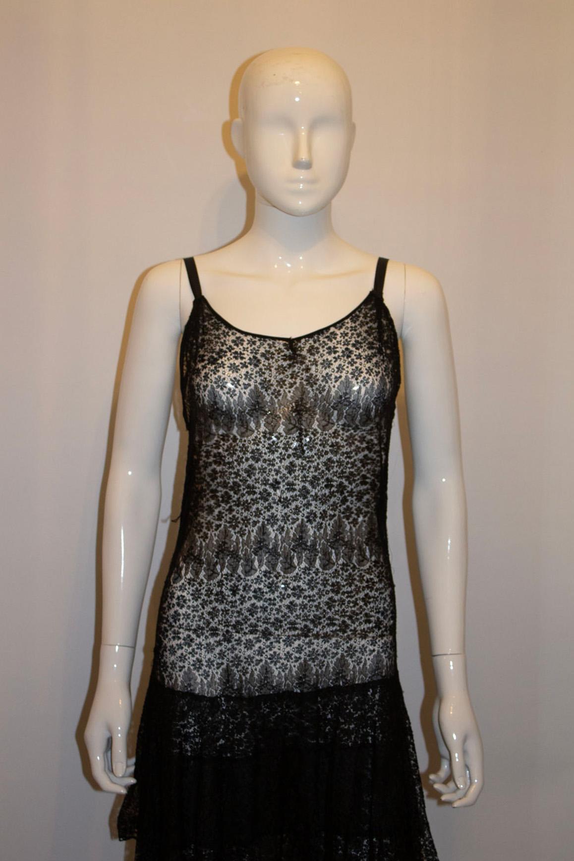 Vintage 1930s Black Lace Boho Dress In Good Condition For Sale In London, GB