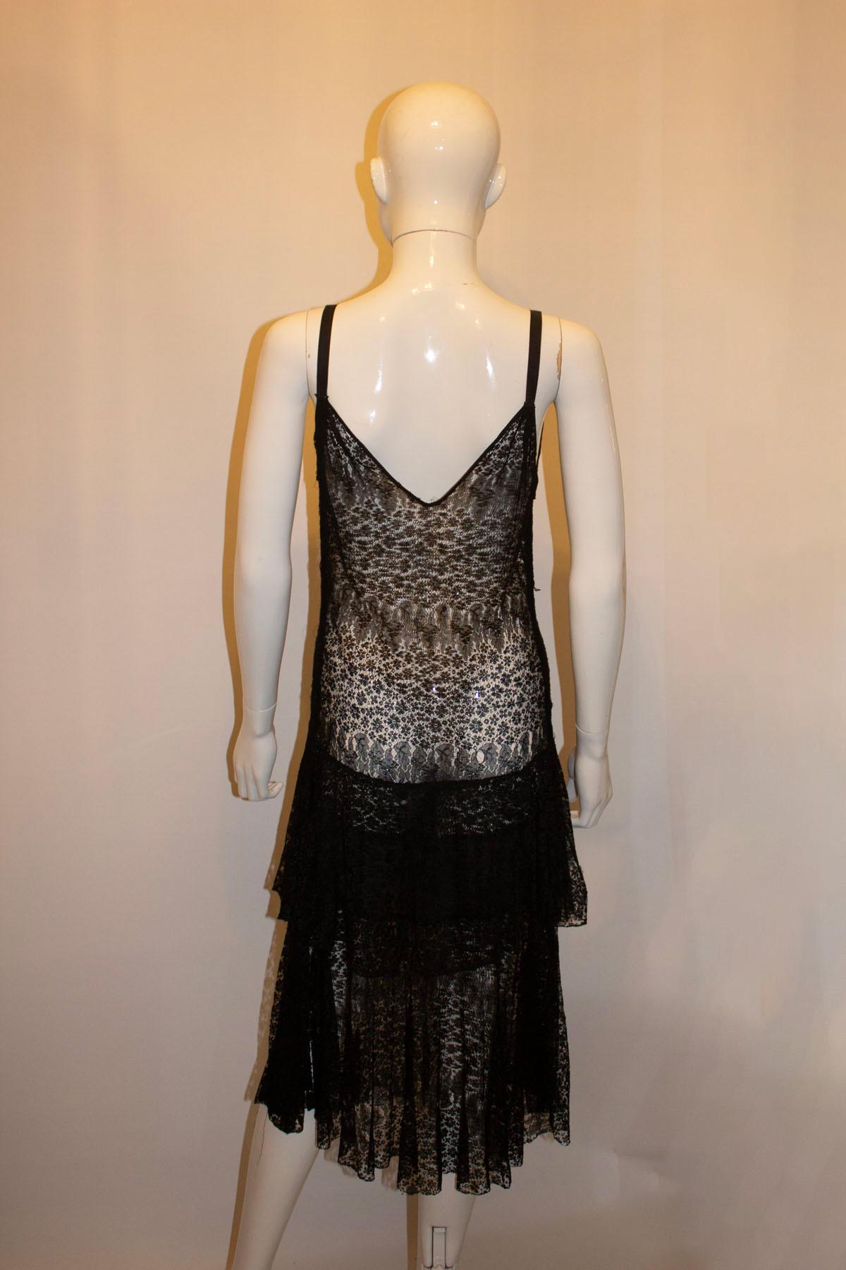 Women's Vintage 1930s Black Lace Boho Dress For Sale