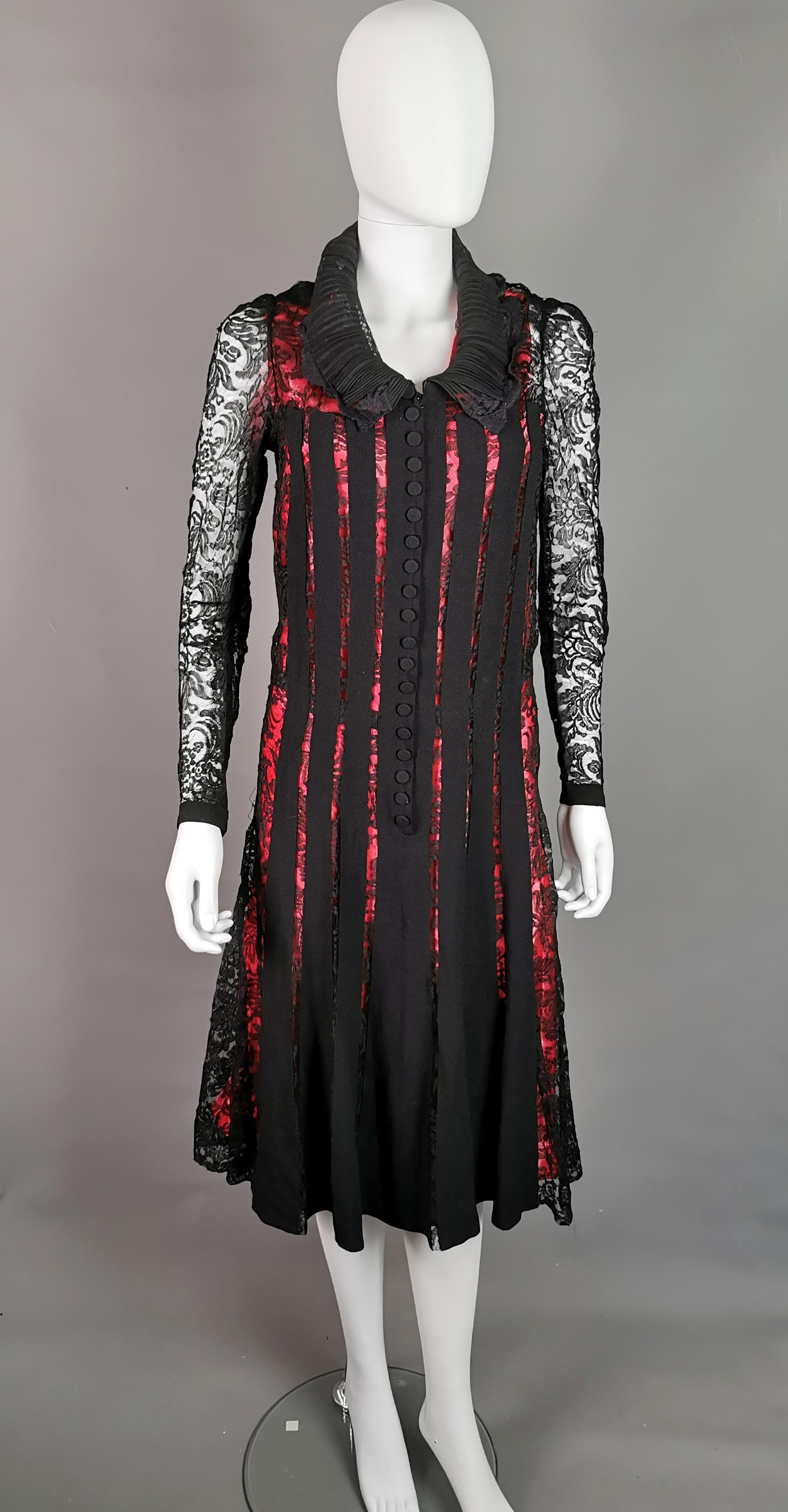 Vintage 1930's Black lace evening dress, Salmon pink slip  For Sale 7