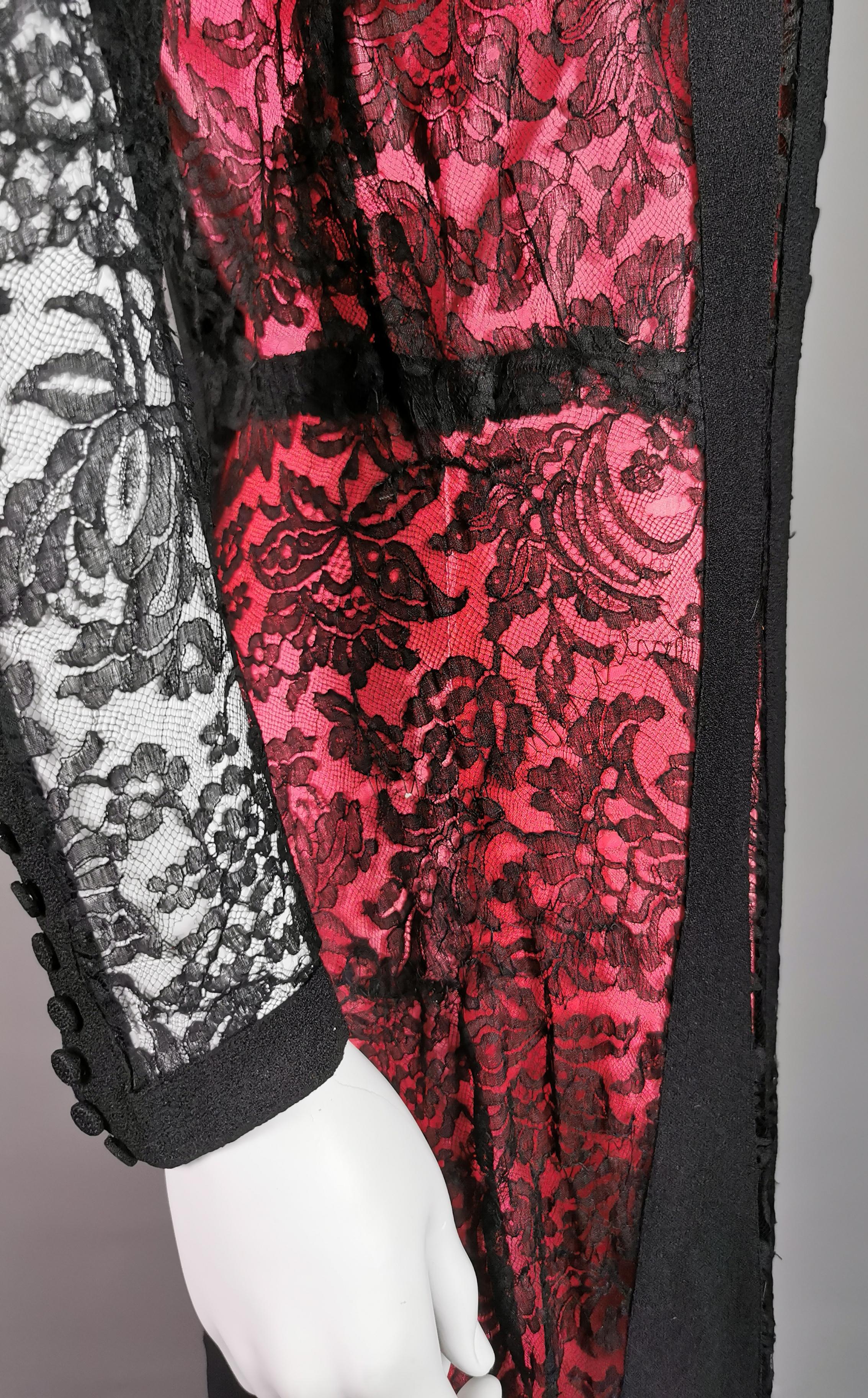 Vintage 1930's Black lace evening dress, Salmon pink slip  For Sale 8