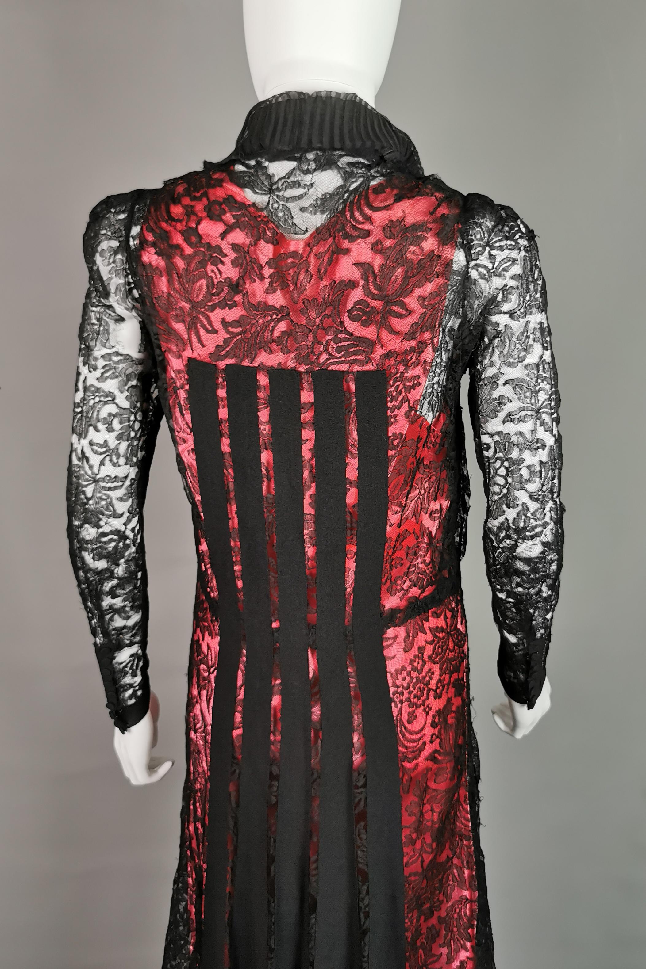 Vintage 1930's Black lace evening dress, Salmon pink slip  For Sale 10