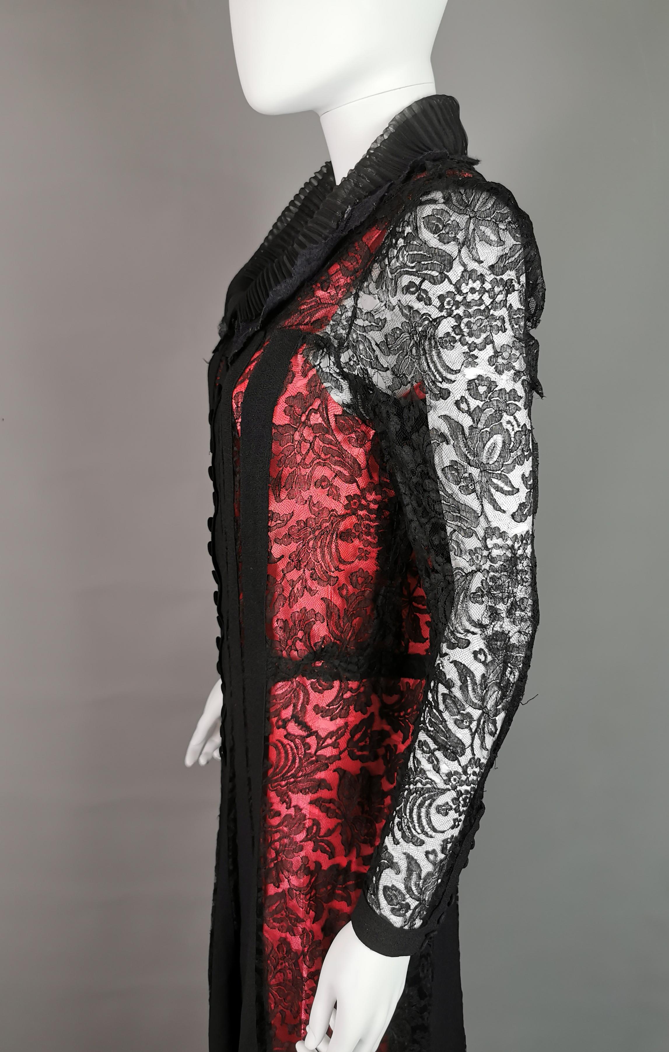Vintage 1930's Black lace evening dress, Salmon pink slip  For Sale 11