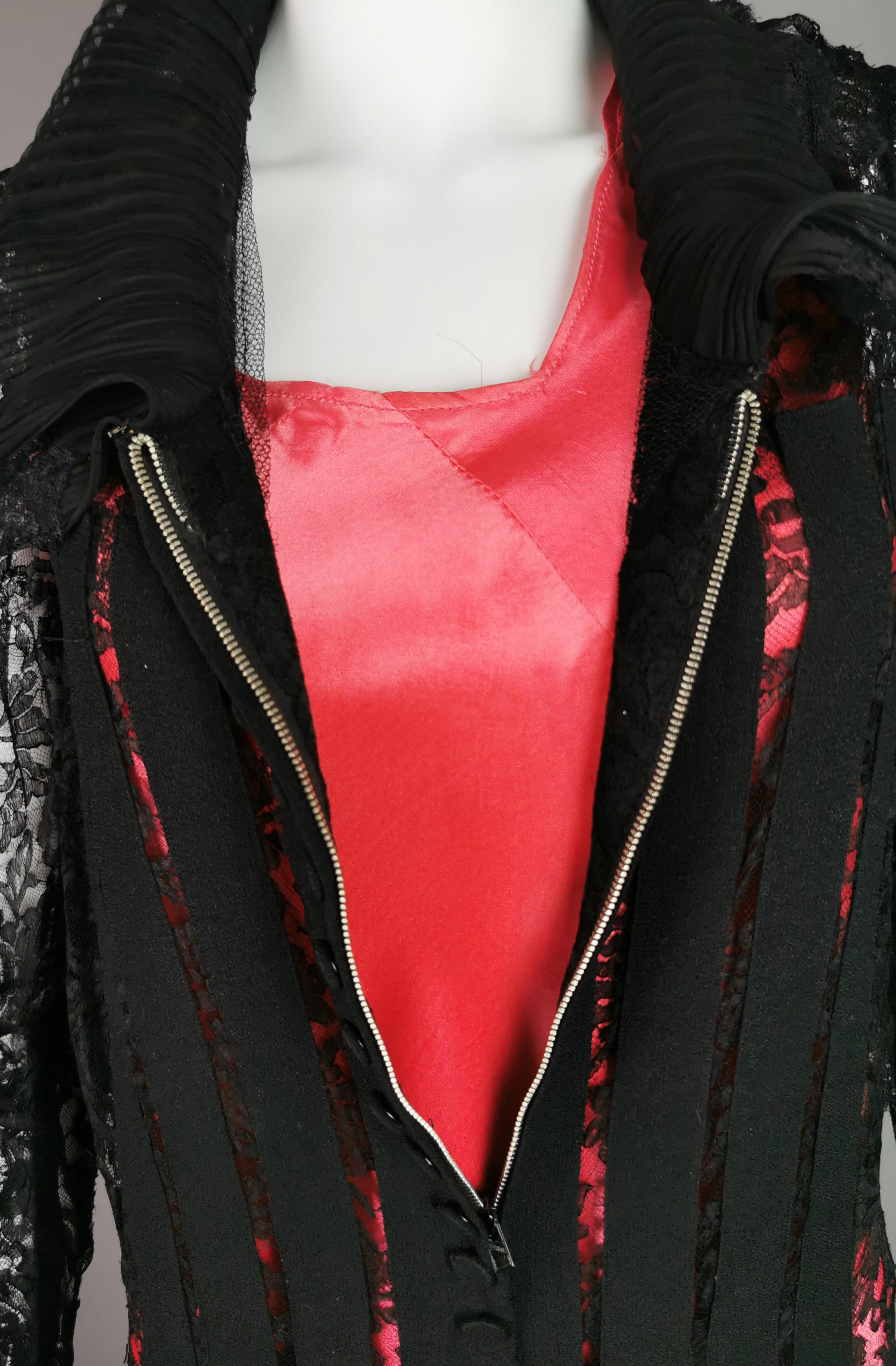 Vintage 1930's Black lace evening dress, Salmon pink slip  For Sale 12