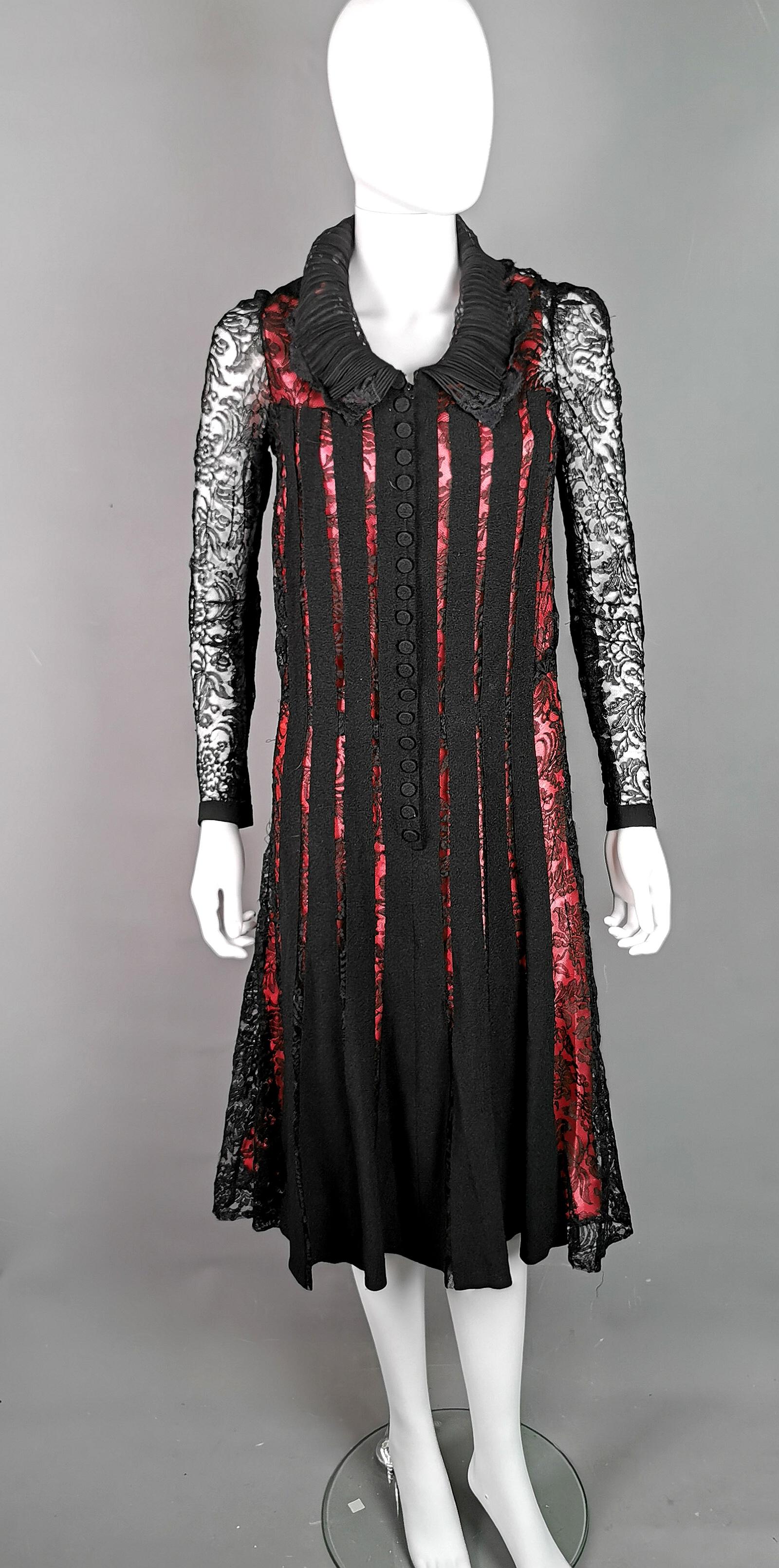 Women's Vintage 1930's Black lace evening dress, Salmon pink slip  For Sale