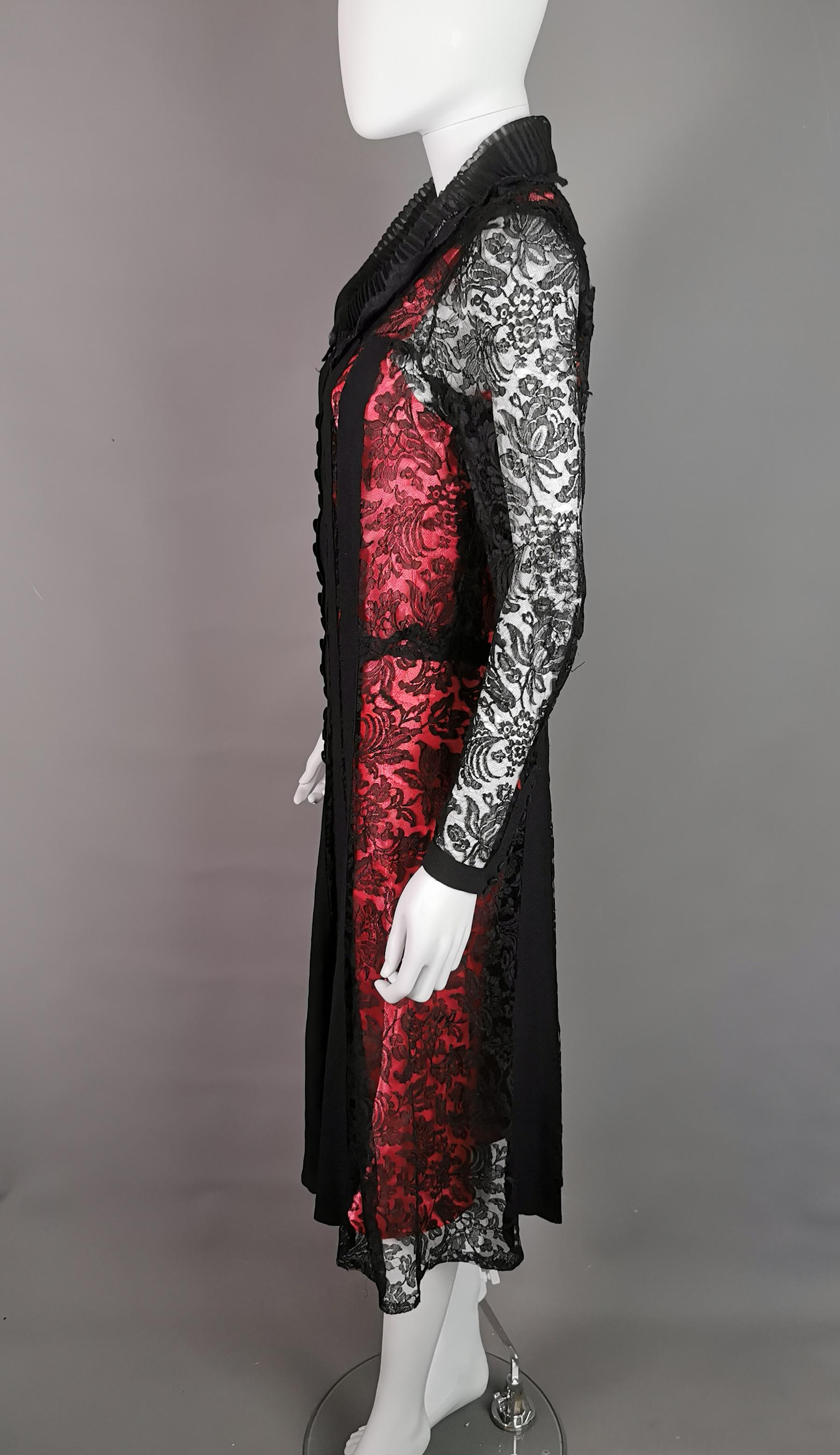 Vintage 1930's Black lace evening dress, Salmon pink slip  For Sale 1