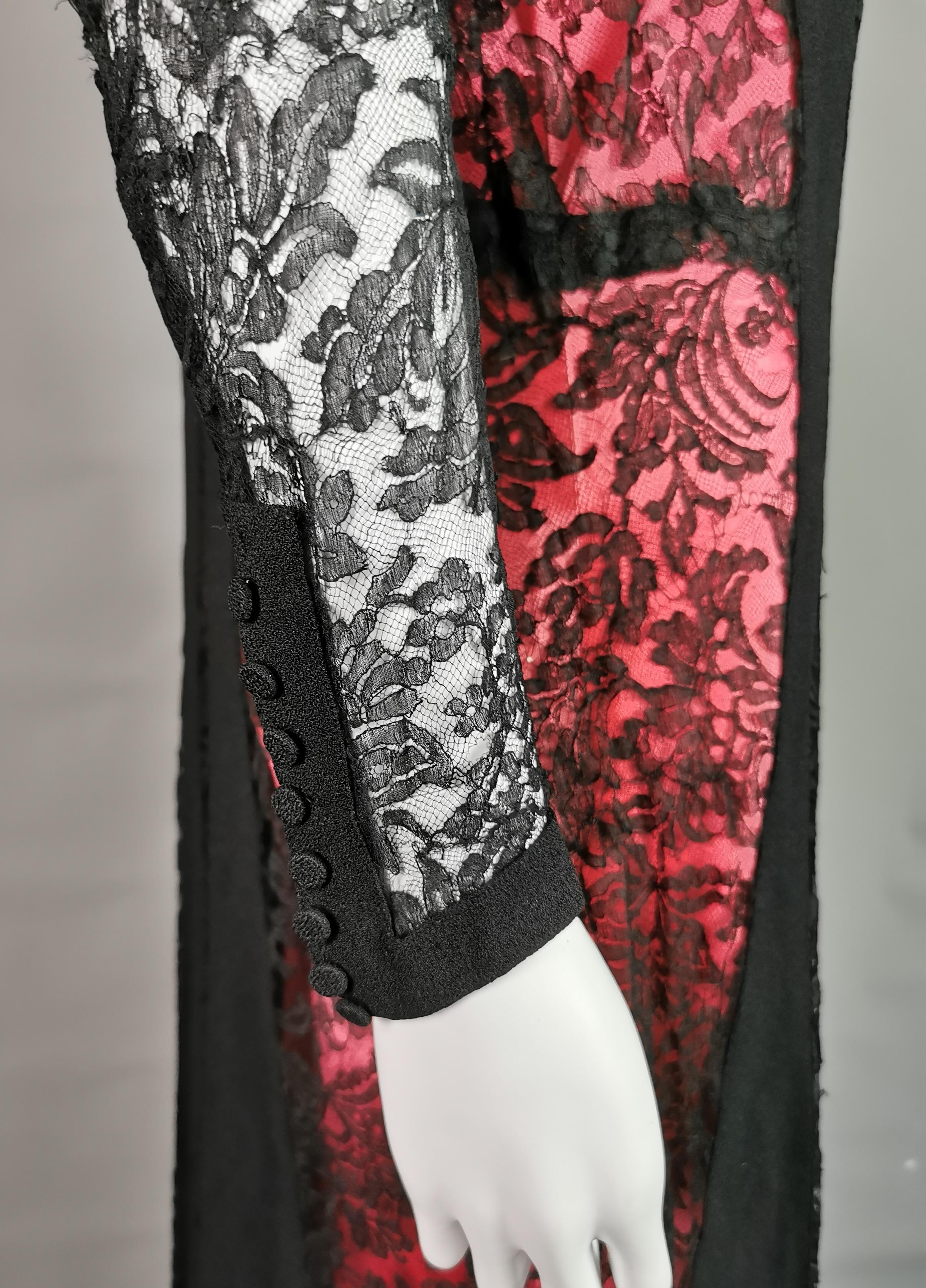 Vintage 1930's Black lace evening dress, Salmon pink slip  For Sale 3