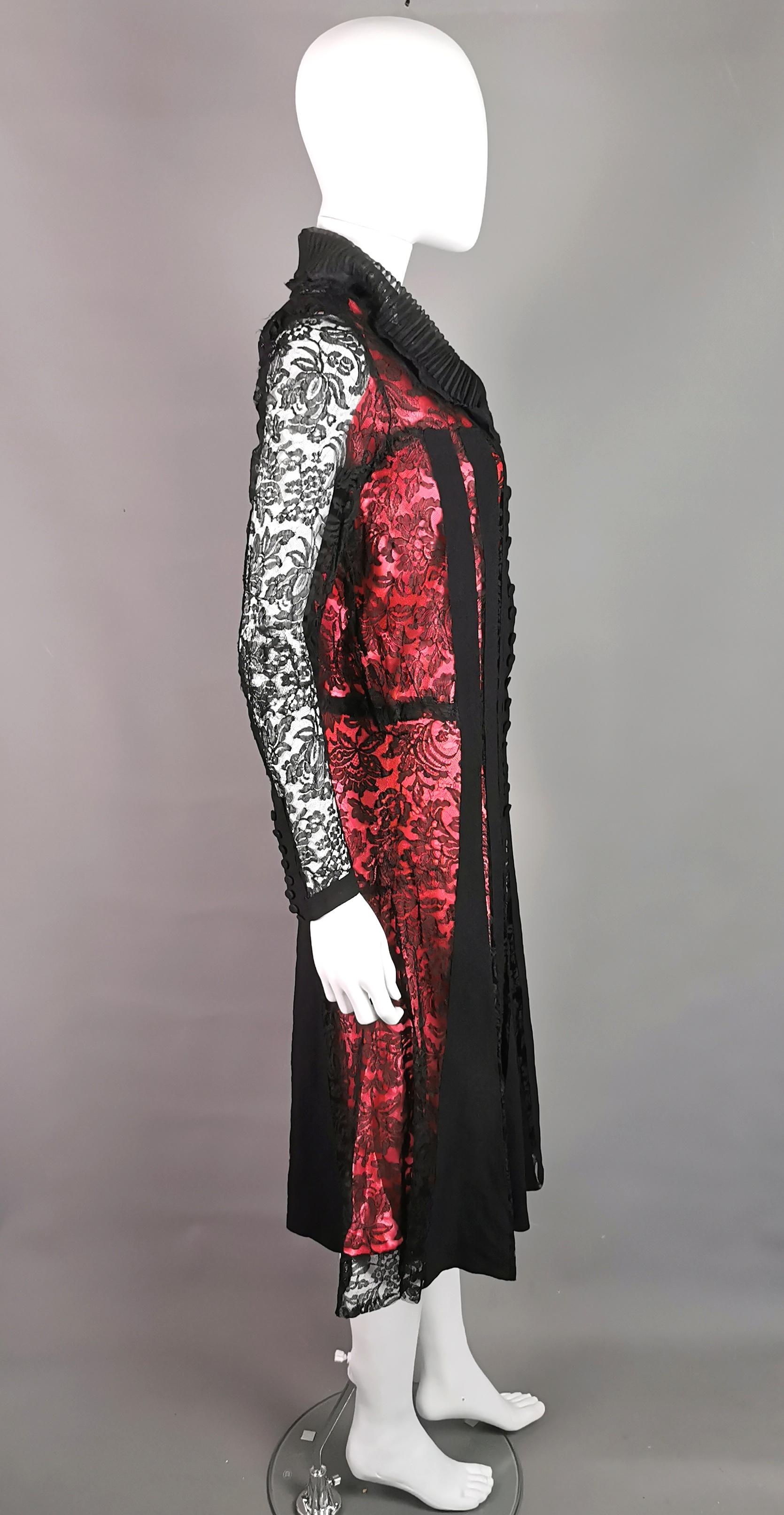 Vintage 1930's Black lace evening dress, Salmon pink slip  For Sale 4