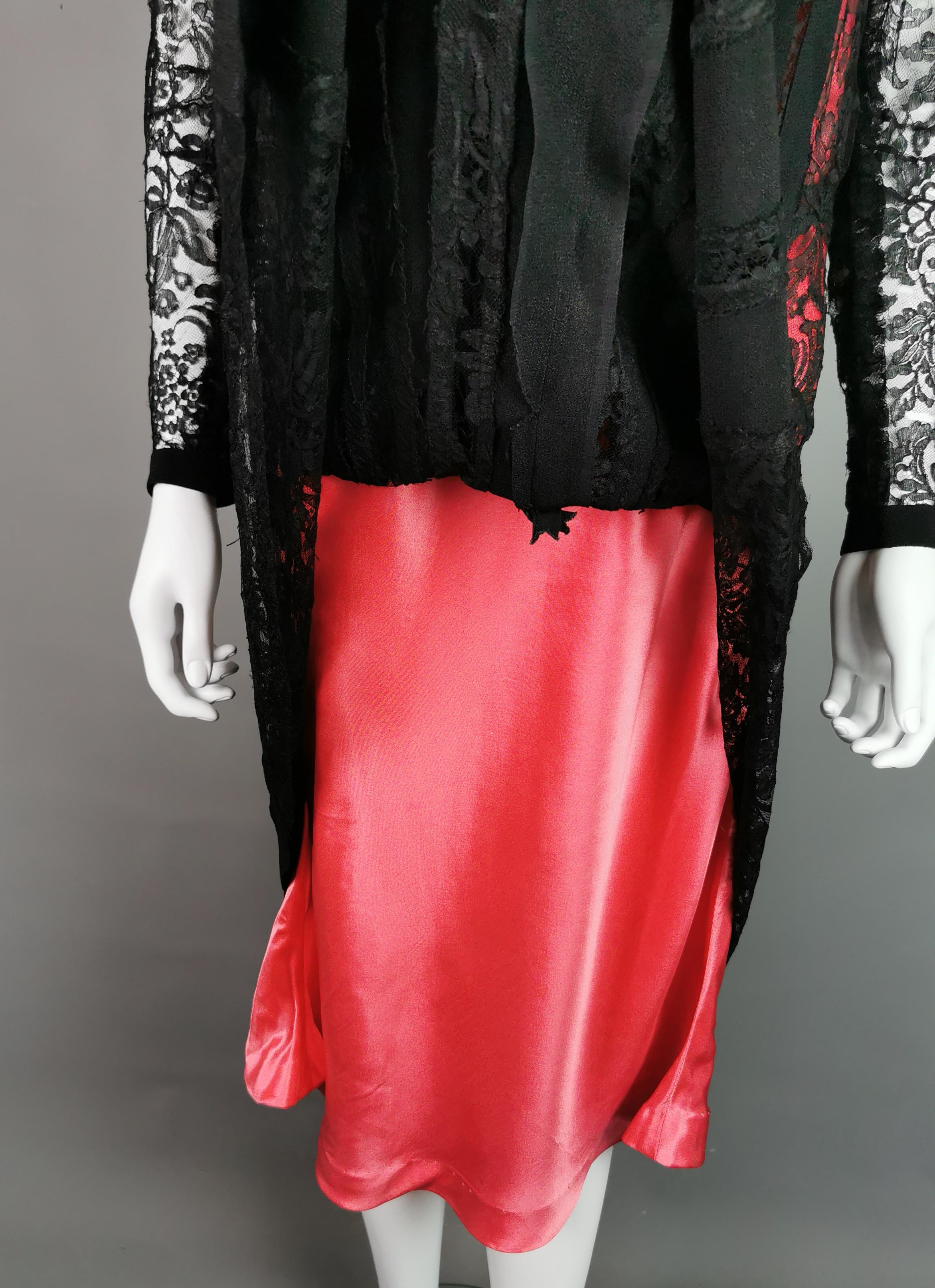 Vintage 1930's Black lace evening dress, Salmon pink slip  For Sale 5