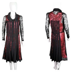Vintage 1930's Black lace evening dress, Salmon pink slip 
