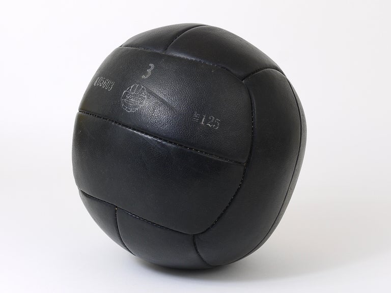 Art Deco Vintage 1930s Black Leather Medicine Ball from a Gym, Czech Republic, 1930s For Sale