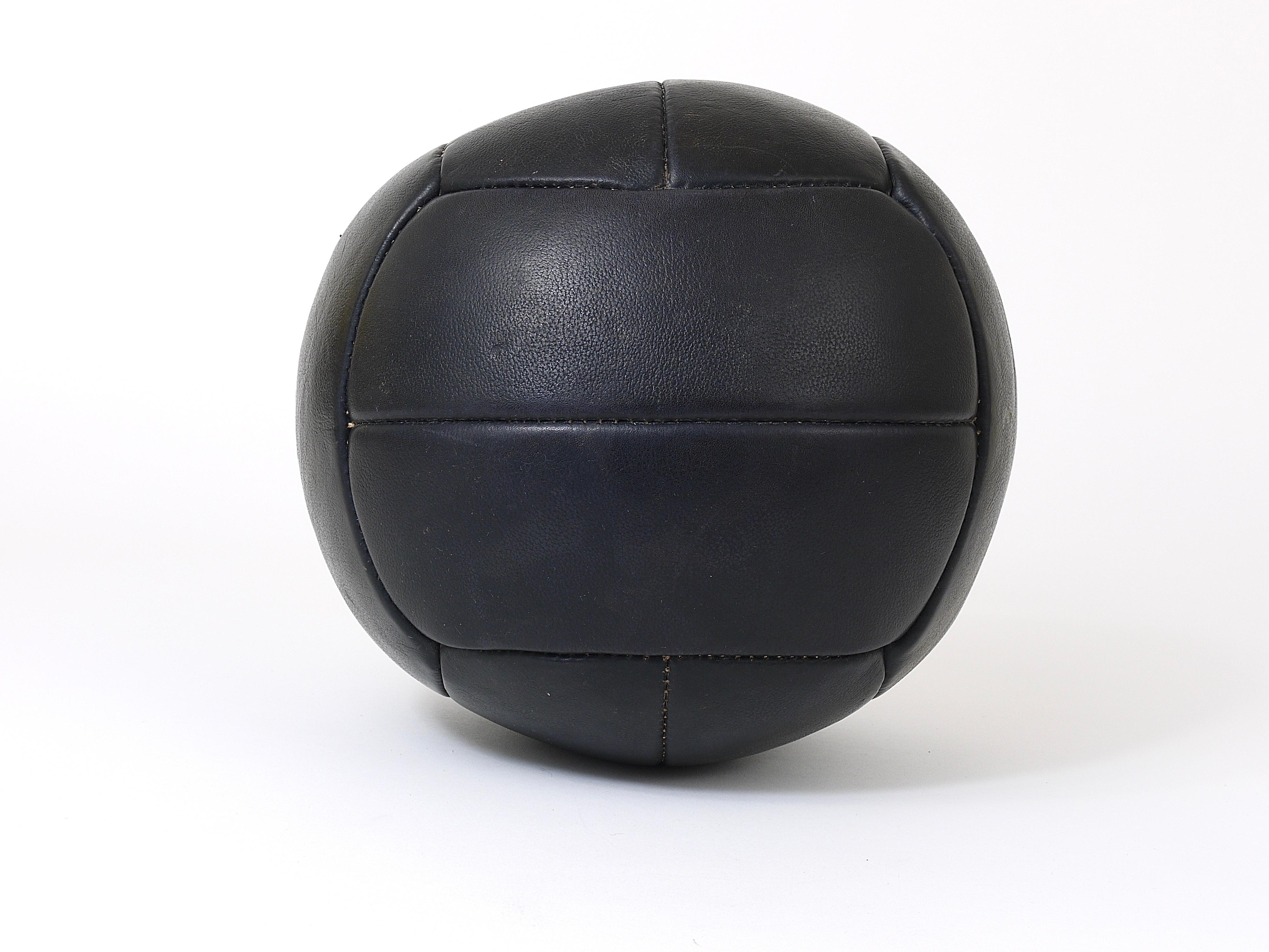 Art Deco Vintage 1930s Black Leather Medicine Ball from a Gym, Czech Republic, 1930s For Sale