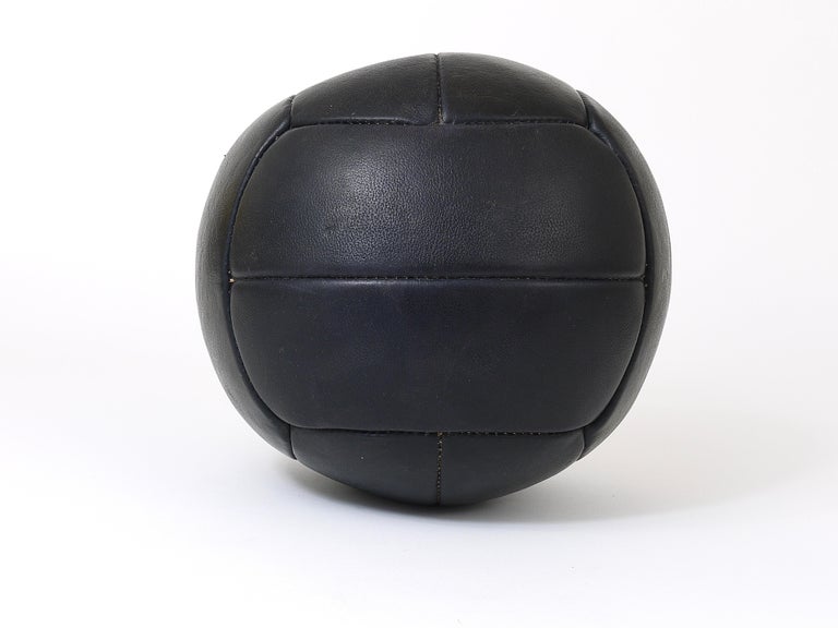 Hand-Crafted Vintage 1930s Black Leather Medicine Ball from a Gym, Czech Republic, 1930s For Sale