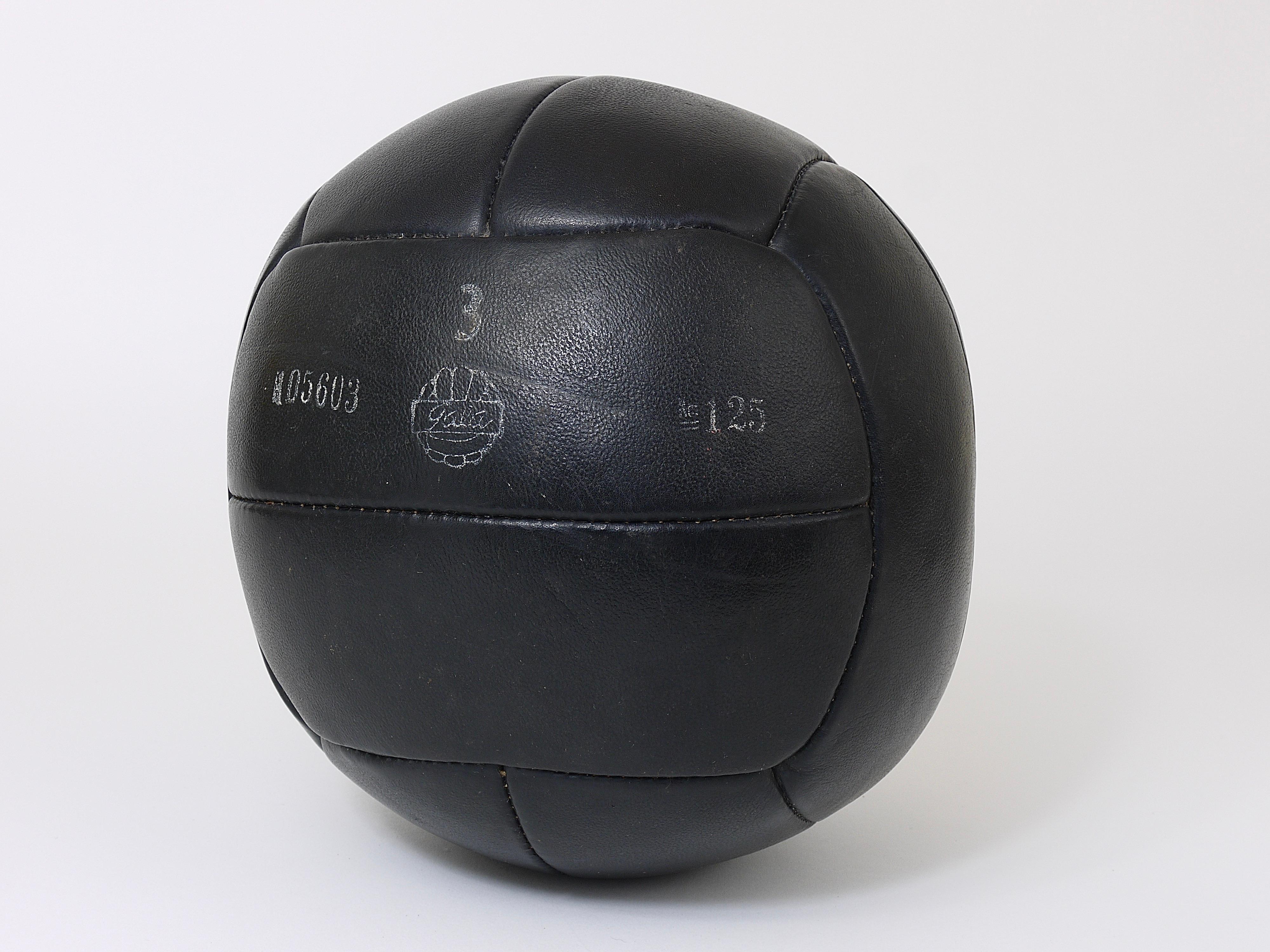 Hand-Crafted Vintage 1930s Black Leather Medicine Ball from a Gym, Czech Republic, 1930s For Sale