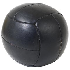 Vintage 1930s Black Leather Medicine Ball from a Gym, Czech Republic, 1930s