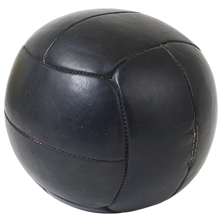 Vintage 1930s Black Leather Medicine Ball from a Gym, Czech Republic, 1930s For Sale