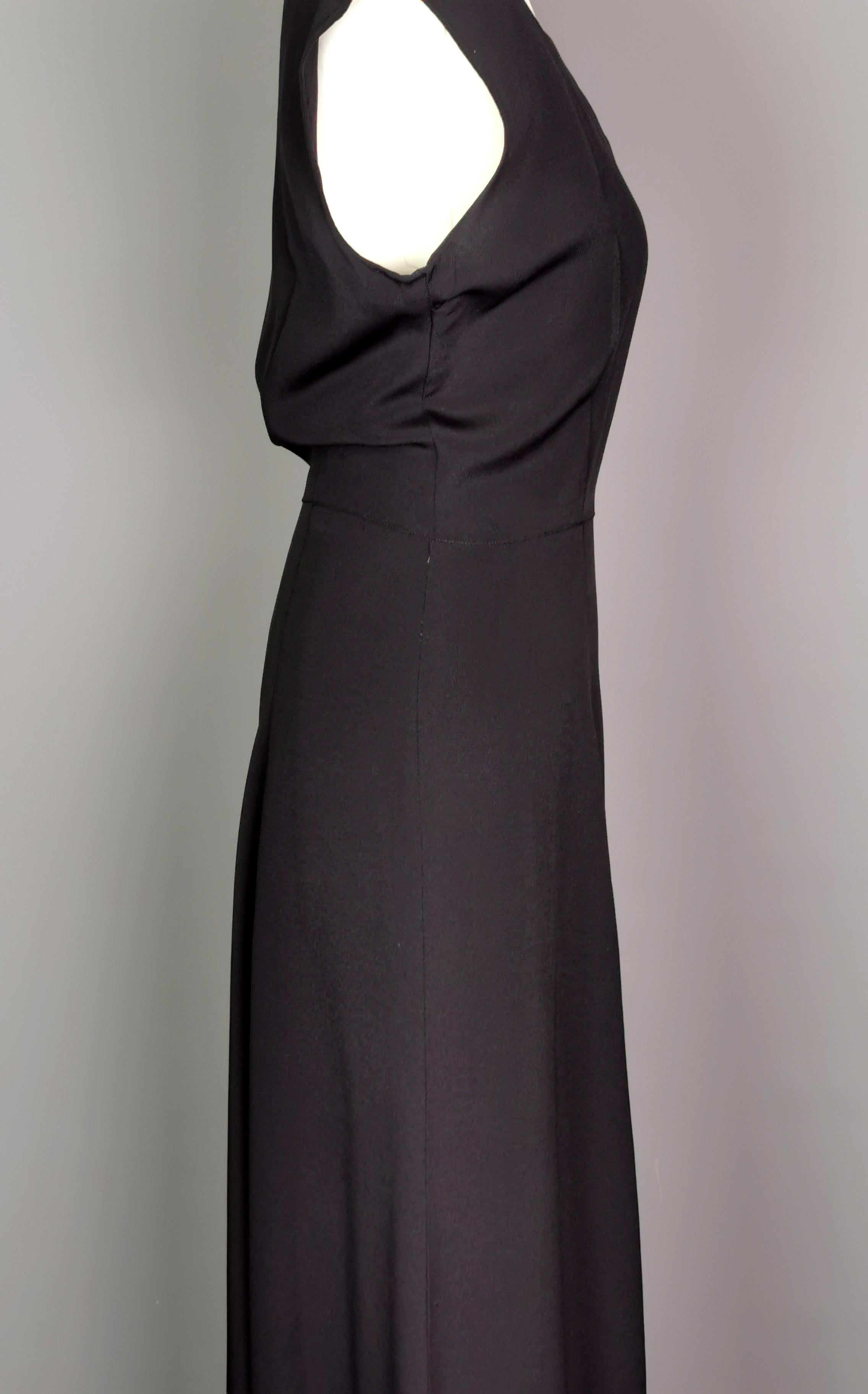 Vintage 1930s Black rayon crepe bombshell dress, gold lame, evening gown 4