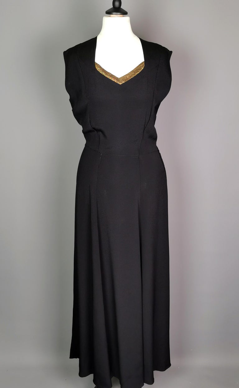 Vintage 1930s Black rayon crepe bombshell dress, gold lame, evening gown at  1stDibs | 1930s formal wear, 1930s evening gown, 1930s formal dresses