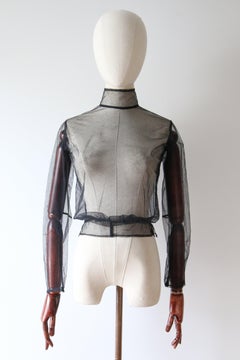 Vintage 1930's Black Tulle Sheer Blouse Mandarin Collar Blouse UK 6 US 2