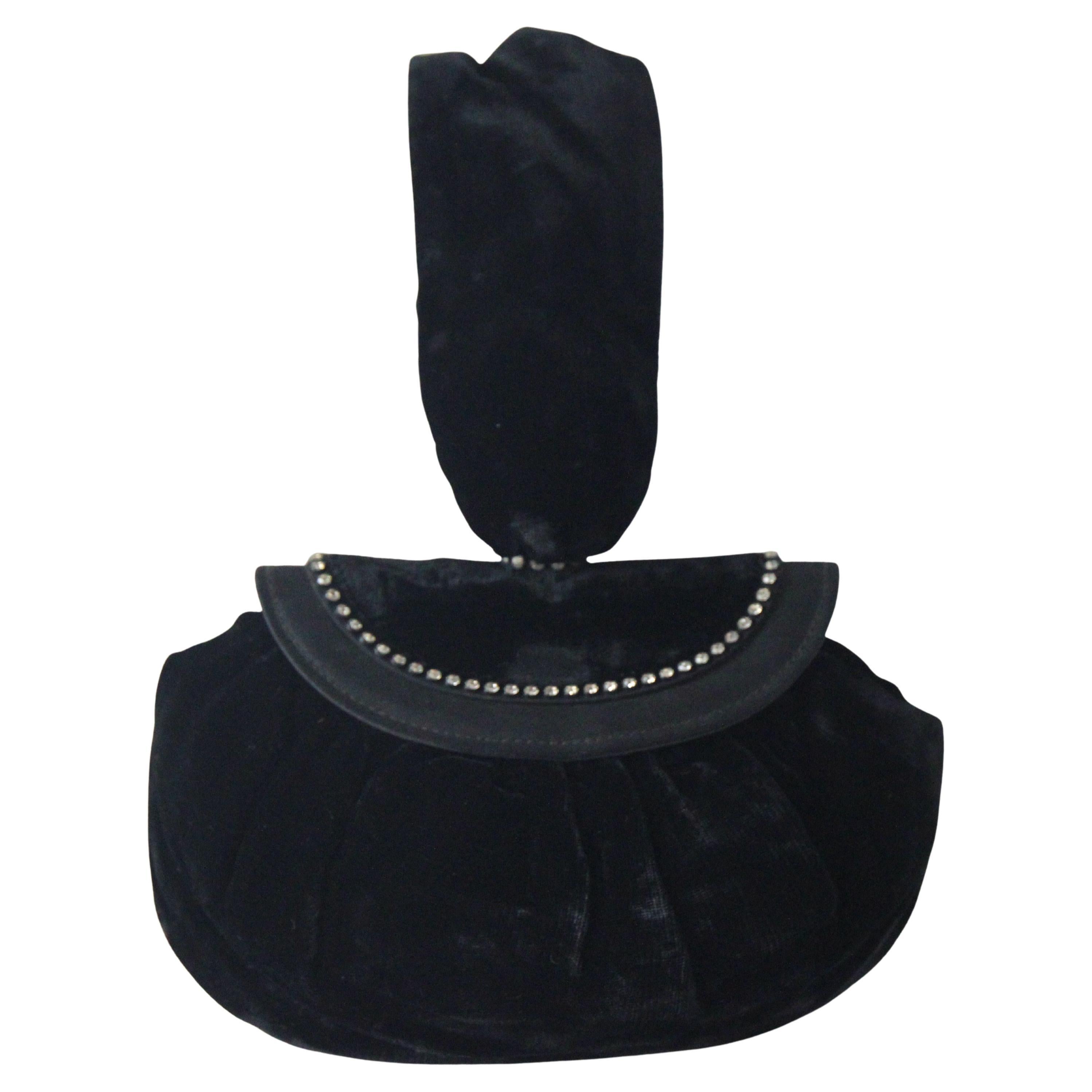 Vintage 1930's Black Velvet Rhinestone Wristlet Bag 1930s Art Deco Evening Bag