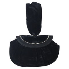 Vintage 1930's Black Velvet Rhinestone Wristlet Bag 1930s Art Deco Evening Bag