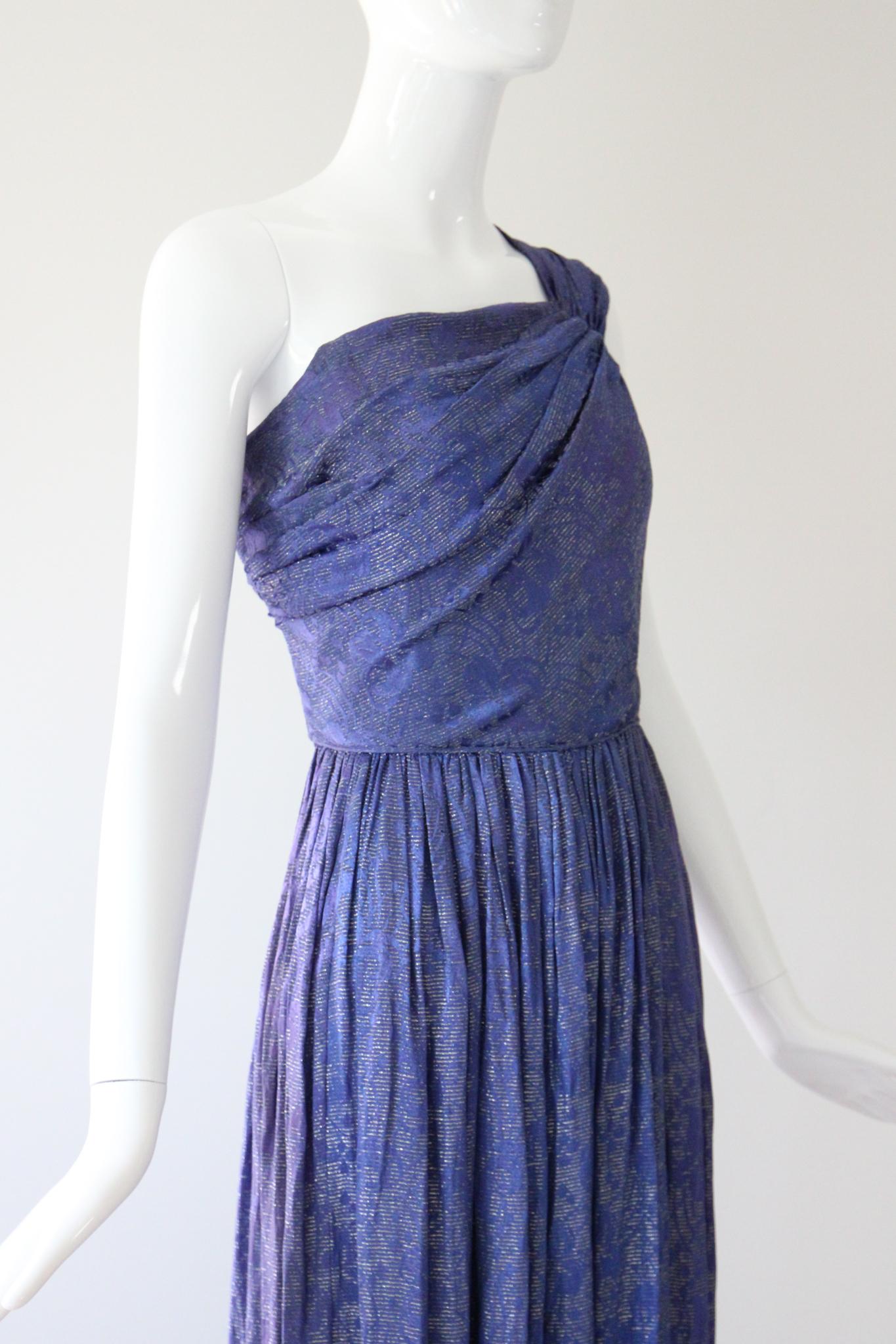 Vintage 1930's evening gown Silver Lamé Silk Gown one shoulder dress UK 8 US 4 For Sale 1