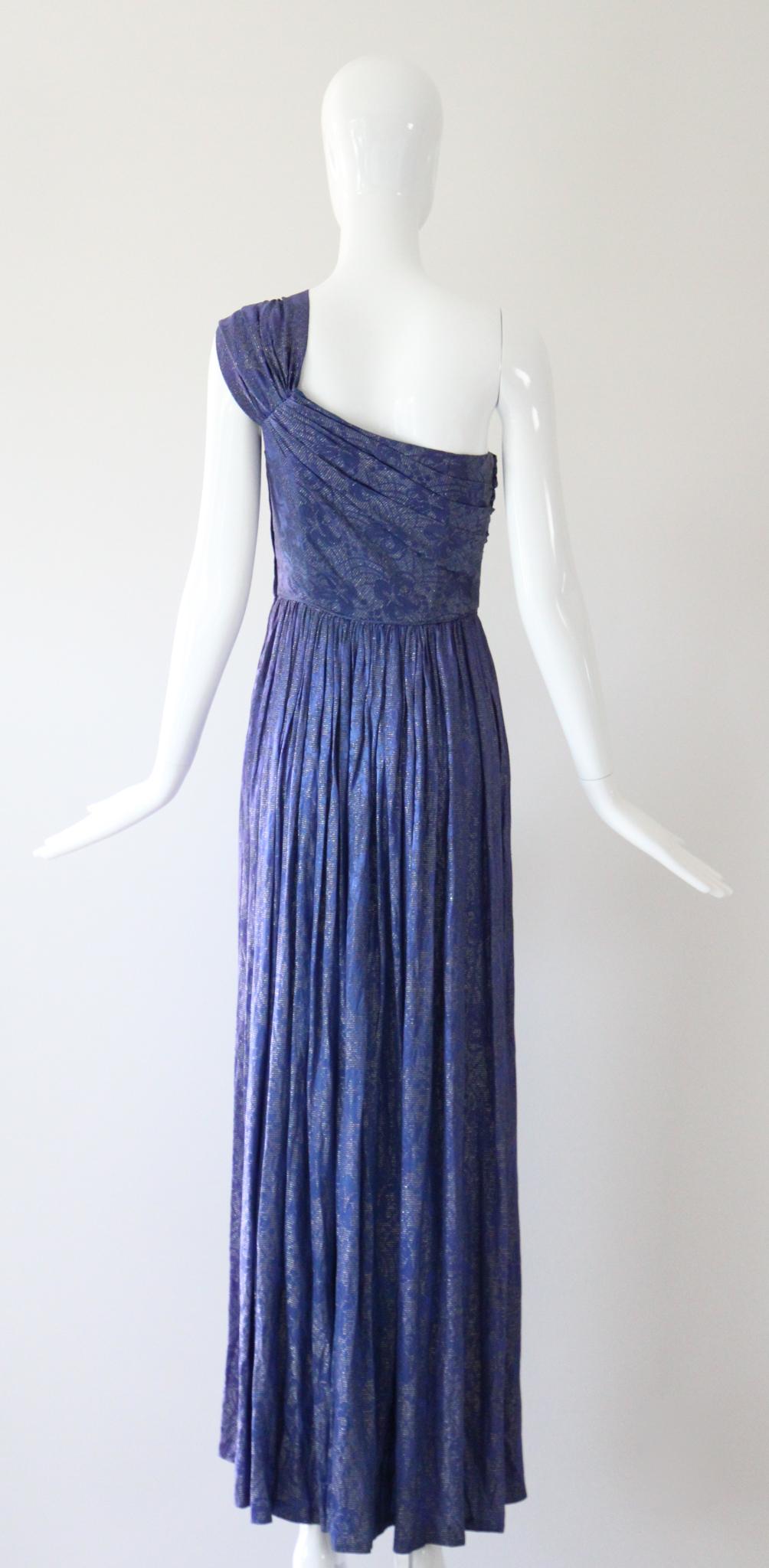 Vintage 1930's evening gown Silver Lamé Silk Gown one shoulder dress UK 8 US 4 For Sale 4