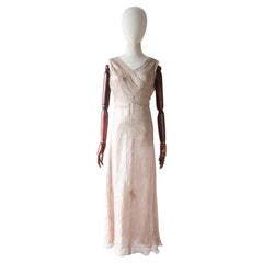Vintage 1930's Blush Silk and Gold Lamé Beaded Evening Gown 1930 dress UK 8 US 4