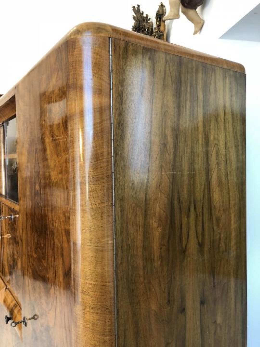 Art Deco Vintage 1930s Book Cabinet with a Stunning Walnut Grain