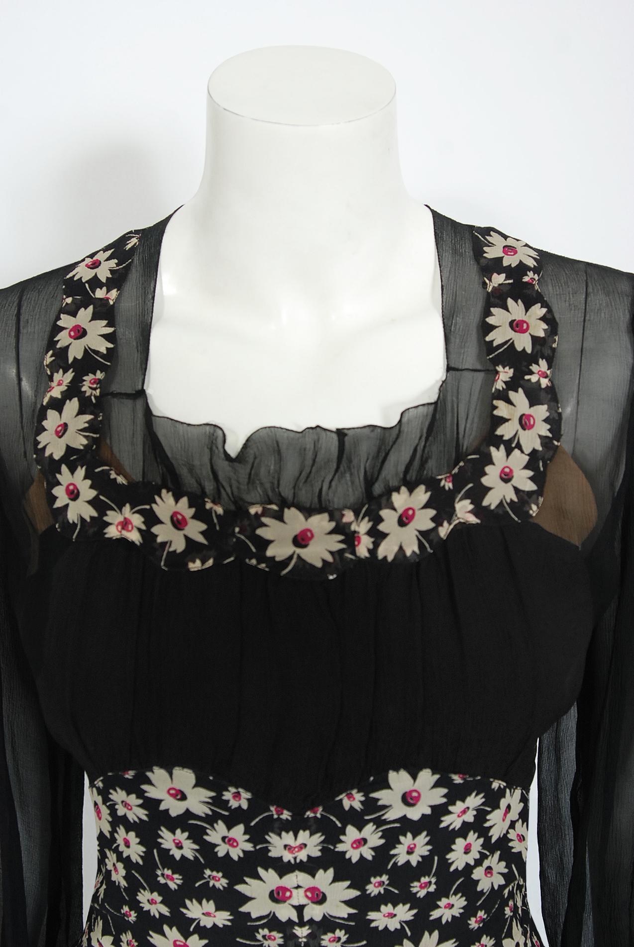 black floral chiffon dress