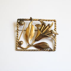 Vintage 1930's Brass Lily Brooch Statement Lily Pin