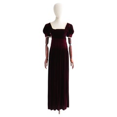 Robe vintage en velours de soie bourgogne des années 1930, taille UK 6-8 US 2-4