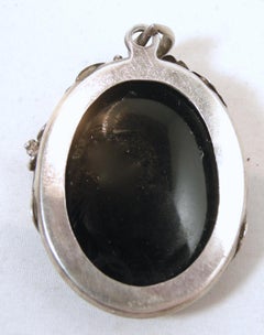 Vintage 1930’s Butterfly Intaglio Black Glass & Sterling Pendant