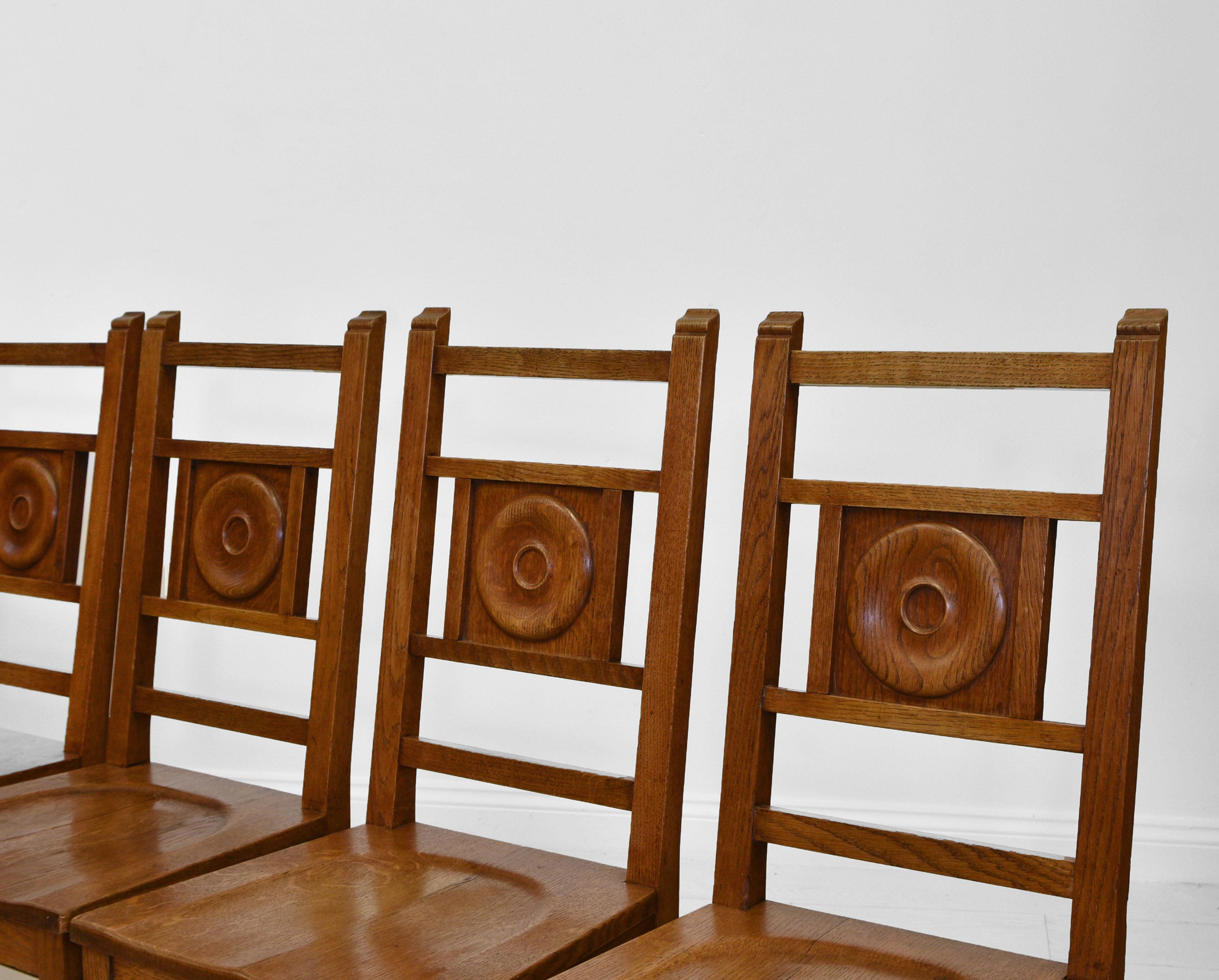Art déco Vintage 1930s Cambridge Universal Set of 8 Oak Dining Chairs (Chaises de salle à manger en chêne) en vente