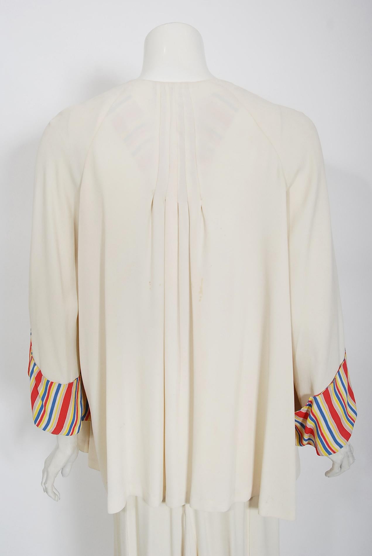 Vintage 1930's Cartwright Ivory Striped Silk Rayon Cut-Out Maxi Dress & Jacket For Sale 2