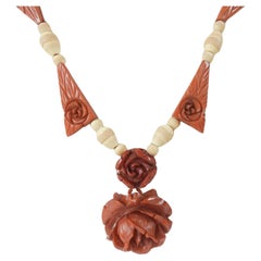 Vintage 1930's Carved Butterscotch Bakelite Rose Necklace