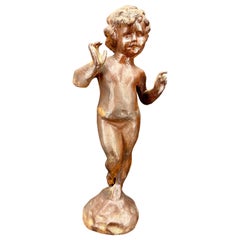 Vintage 1930's Cast Iron Boy Cherub Putti Sculpture