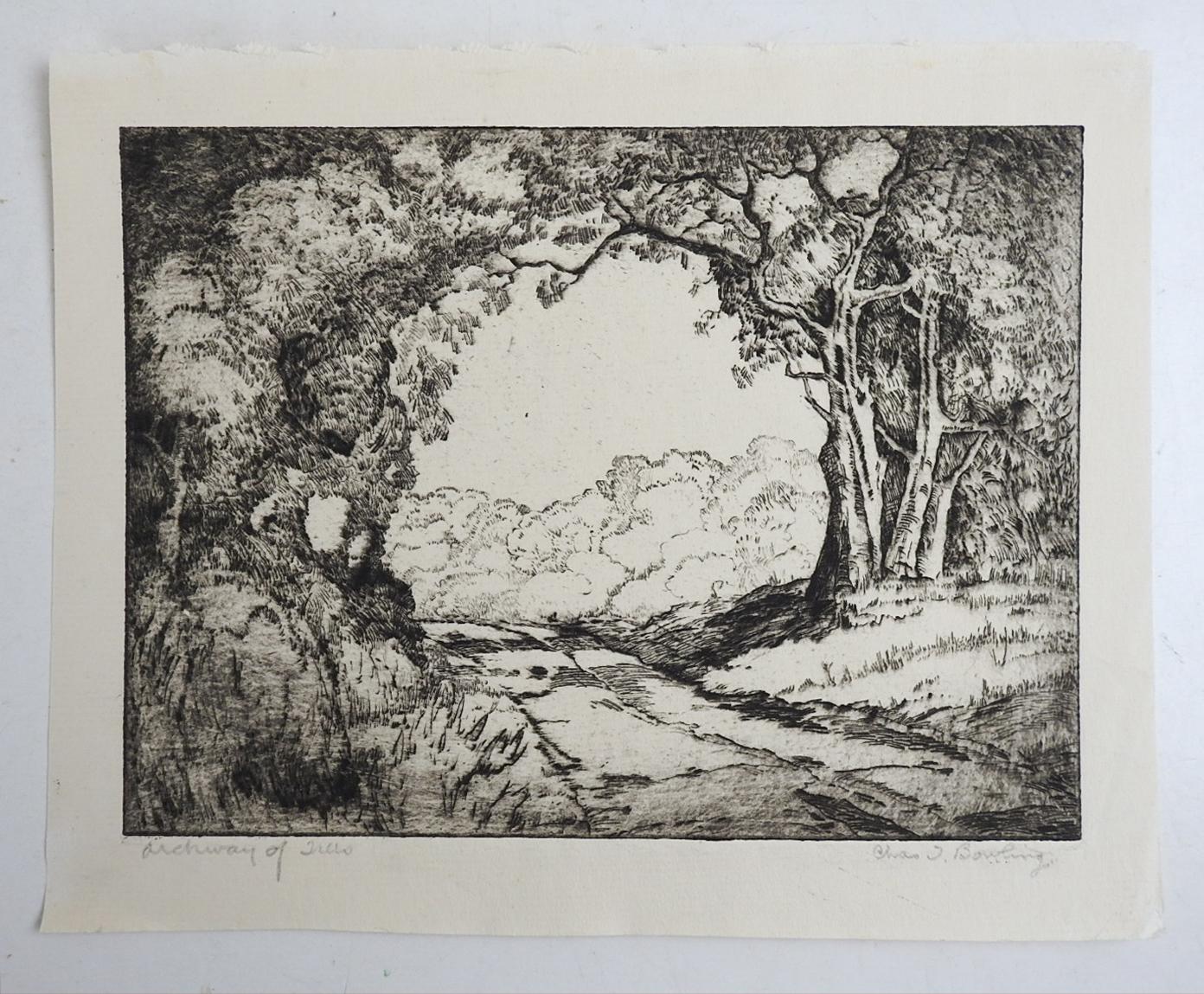 American Vintage 1930s Charles Bowling Archway of Trees Etching For Sale